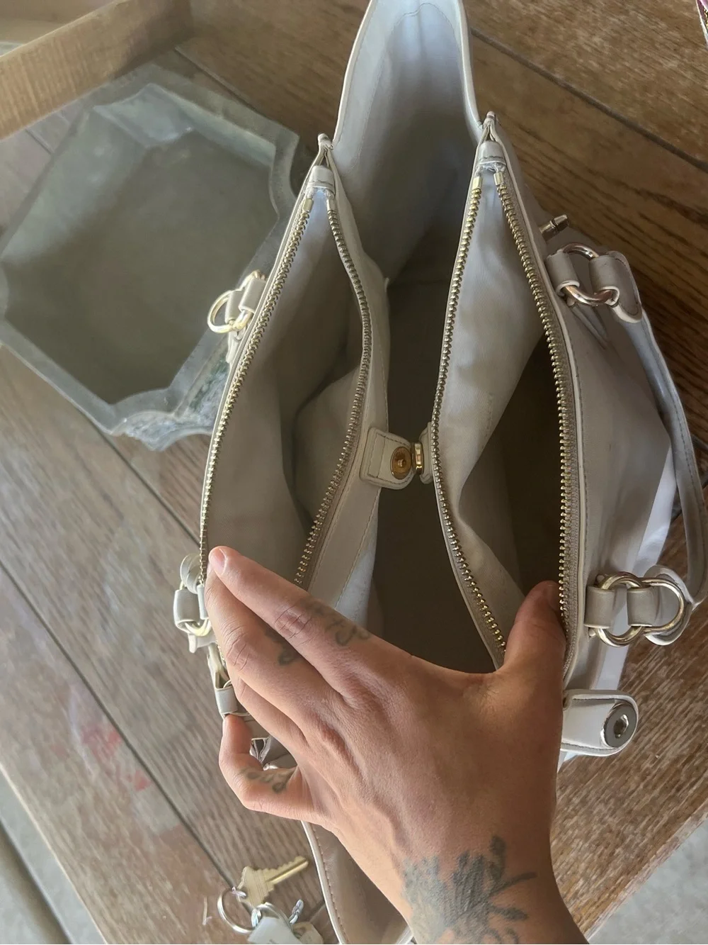 Coach Pebbled Leather Satchel in Light Taupe with Gold Hardware
